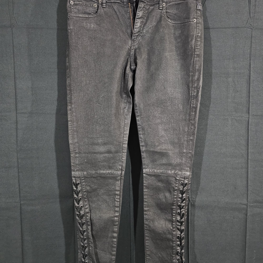 Ralph Lauren Charcoal Tompkins Skinny Jeans with Lace Up Accents